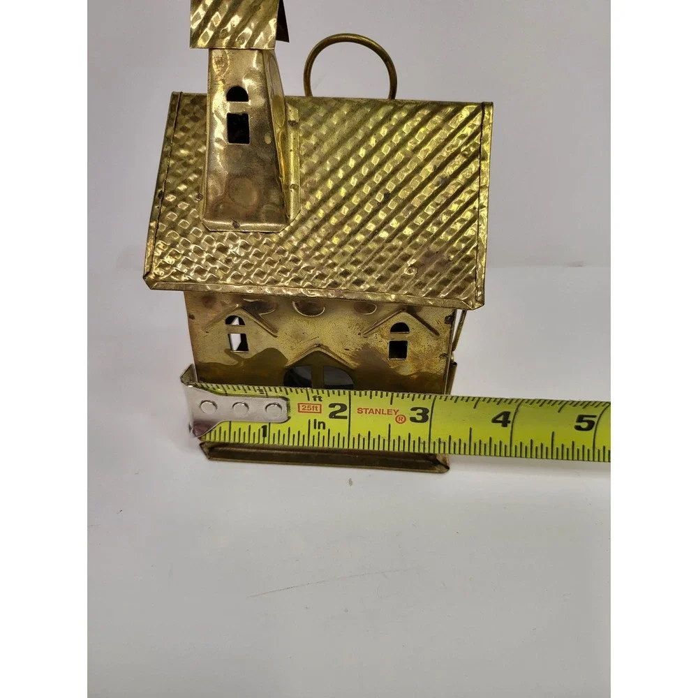 Vintage Brass Metal House Tea Light Candle Holder Gold Decorative Lantern 6.5in